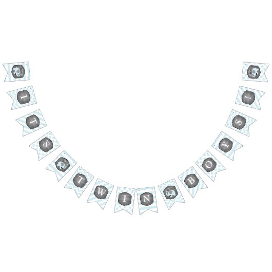 Blauwe olifant Bow-stropdas Twin Boys Baby shower Vlaggetjes (Alle)