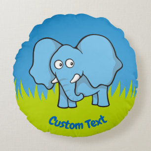 Blauwe olifant cartoon rond kussen