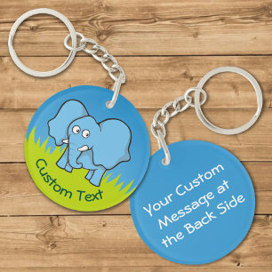 Blauwe Olifant Cartoon Sleutelhanger