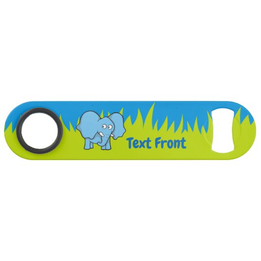 Blauwe olifant cartoon streepjescode speed flessenopener (Voorkant (Horizontaal))