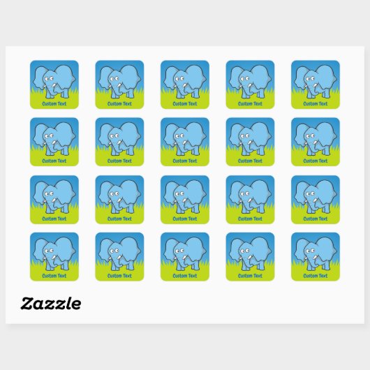 Blauwe olifant cartoon vierkante sticker (Vel)