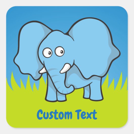 Blauwe olifant cartoon vierkante sticker (Voorkant)