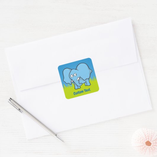 Blauwe olifant cartoon vierkante sticker (Envelop)