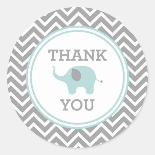 Blauwe Olifant Chevron Bedankt Favor Sticker (Voorkant)