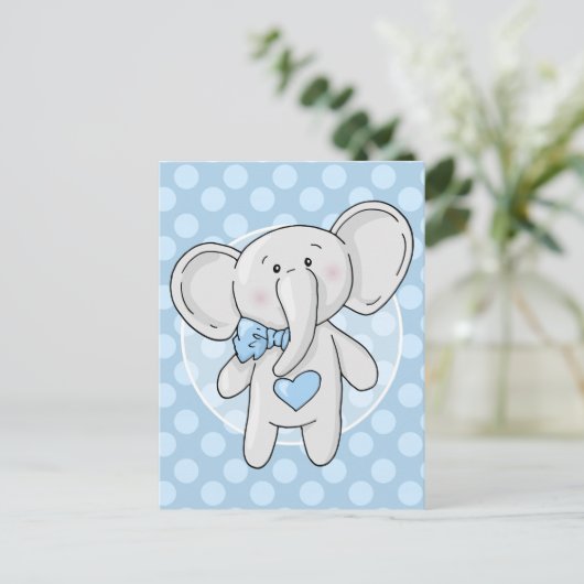 Blauwe olifant - Cute Baby Boys Room Nursery Briefkaart (Staand voorkant)