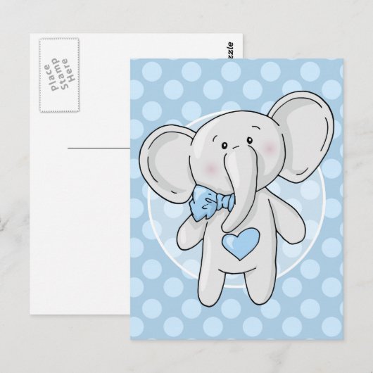 Blauwe olifant - Cute Baby Boys Room Nursery Briefkaart (Voorkant / Achterkant)