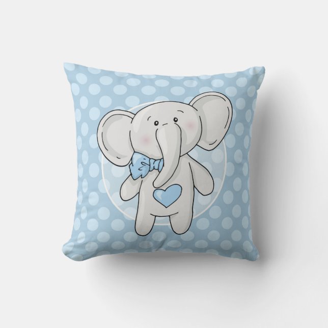 Blauwe olifant - Cute Baby Boys Room Nursery Kussen (Voorkant)