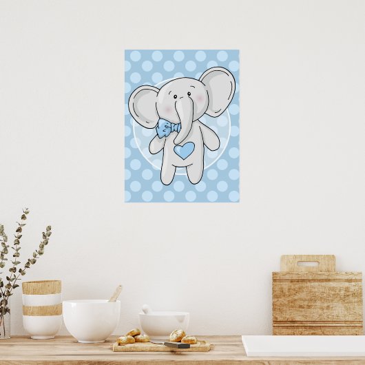 Blauwe olifant - Cute Baby Boys Room Nursery Poster (Keuken)