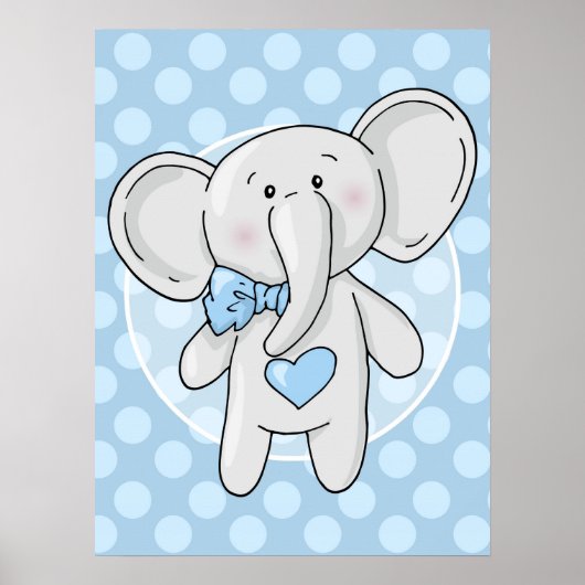 Blauwe olifant - Cute Baby Boys Room Nursery Poster (Voorkant)