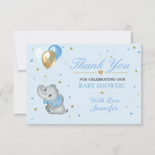 Blauwe Olifant Dankkaart Baby Shower Bedankkaart