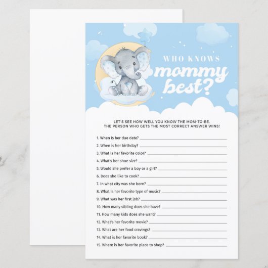 Blauwe olifant die mama het beste spel kent (Voorkant / Achterkant)