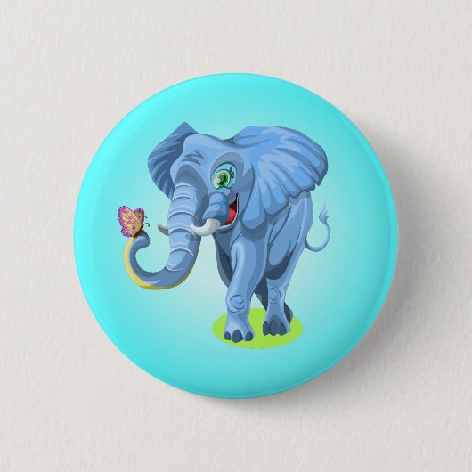 Blauwe olifant die speelt met vlinder ronde button 5,7 cm (Voorkant)