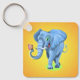 Blauwe olifant die speelt met vlinder sleutelhanger