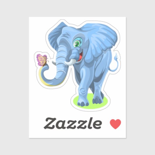 Blauwe olifant die speelt met vlinder sticker (Vel)