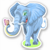 Blauwe olifant die speelt met vlinder sticker (Voorkant)