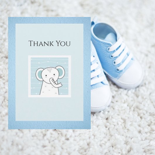 Blauwe olifant eenvoudige moderne Baby Bedankkaart