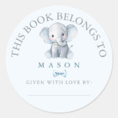 Blauwe Olifant en Strikdas Baby Ex-Libris Sticker (Voorkant)