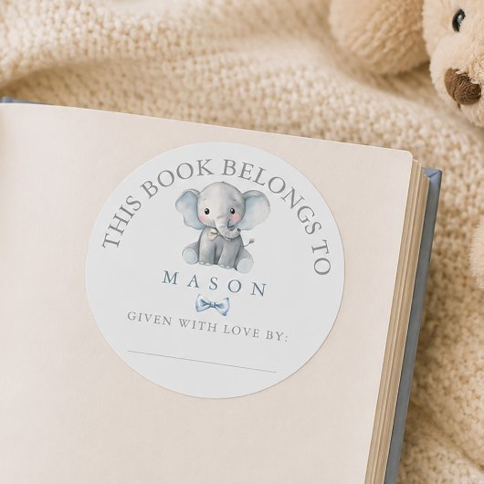Blauwe Olifant en Strikdas Baby Ex-Libris Sticker