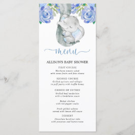 Blauwe olifant florale waterverf baby shower menu