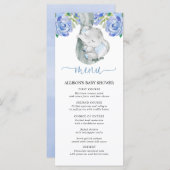 Blauwe olifant florale waterverf baby shower menu (Voorkant / Achterkant)