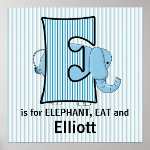 Blauwe Olifant Geborduurde E Babykamer Poster
