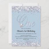 Blauwe olifant Glitter 1e verjaardag Kaart (Voorkant)