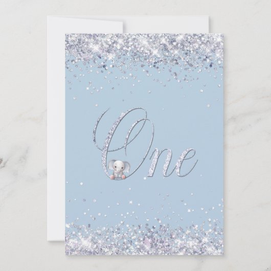 Blauwe olifant Glitter 1e verjaardag Kaart (Achterkant)