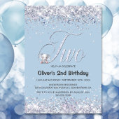 Blauwe olifant Glitter 2e verjaardag Kaart