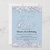 Blauwe olifant Glitter 2e verjaardag Kaart (Voorkant)