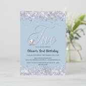 Blauwe olifant Glitter 2e verjaardag Kaart (Staand voorkant)