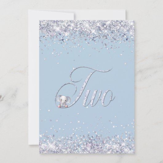 Blauwe olifant Glitter 2e verjaardag Kaart (Achterkant)