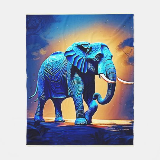 Blauwe olifant gloed ontwerp fleece deken (Voorkant)