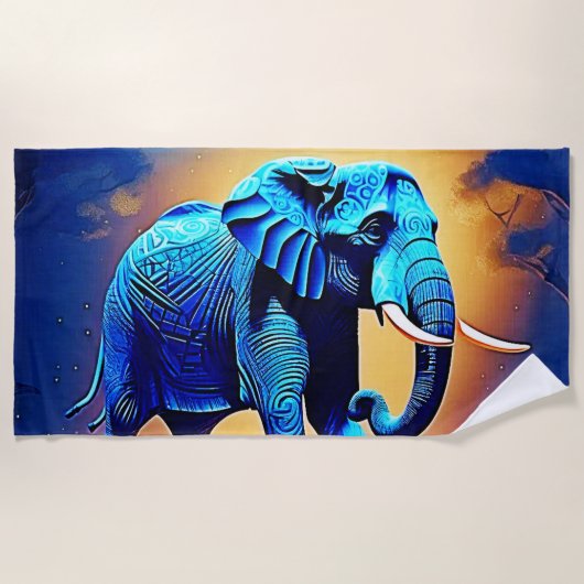 Blauwe olifant gloed ontwerp strandlaken (Voorkant)