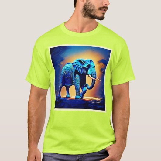 Blauwe olifant gloed ontwerp t-shirt (Voorkant)