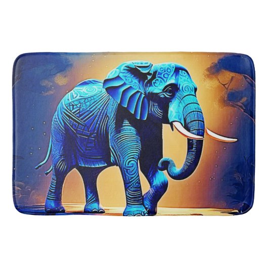 Blauwe Olifant Gloeiend Ontwerp  Badmat (Voorkant)