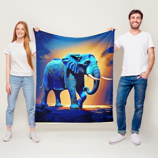 Blauwe Olifant Gloeiend Ontwerp  Fleece Deken (In situ)