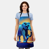 Blauwe Olifant Gloeiend Ontwerp Schort (Gedragen)