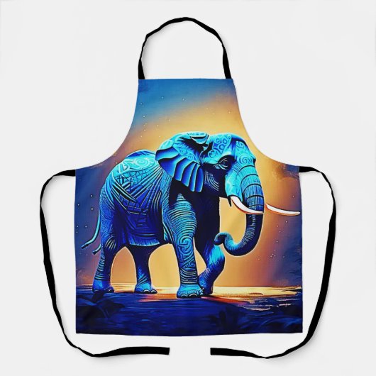Blauwe Olifant Gloeiend Ontwerp Schort (Voorkant)