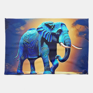 Blauwe Olifant Gloeiend Ontwerp Theedoek