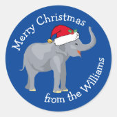 Blauwe Olifant Grappig Aangepast Kerstcadeau Ronde Sticker (Voorkant)