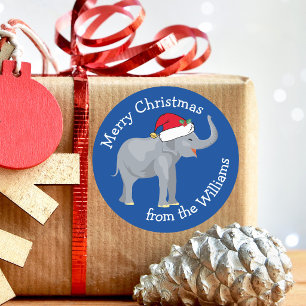 Blauwe Olifant Grappig Aangepast Kerstcadeau Ronde Sticker