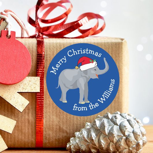 Blauwe Olifant Grappig Aangepast Kerstcadeau Ronde Sticker