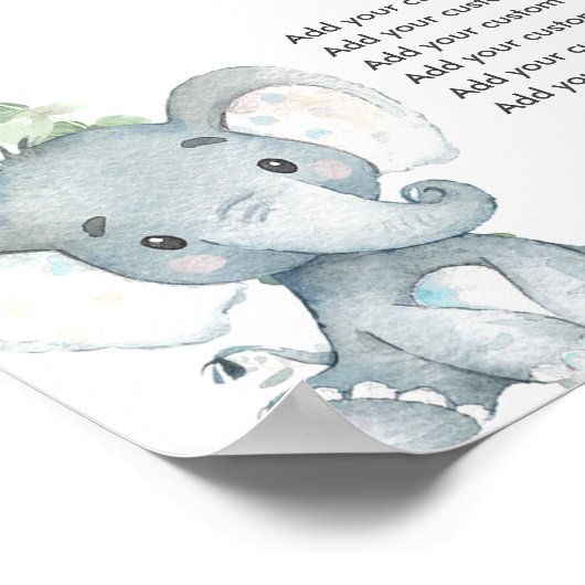 Blauwe olifant groen op maat maak je eigen bord poster (Hoek)