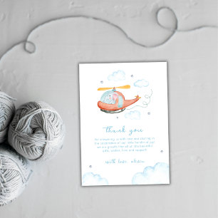 Blauwe Olifant Helikopter Vliegtuig Baby Shower Bedankkaart