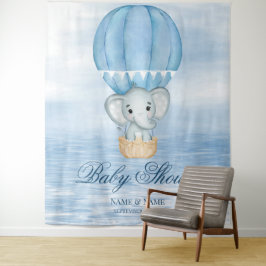 Blauwe Olifant Hete Luchtballon Achtergrond Wandkleed