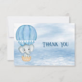 Blauwe olifant hete luchtballon dank u kaart (Voorkant)