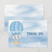 Blauwe olifant hete luchtballon dank u kaart (Voorkant / Achterkant)