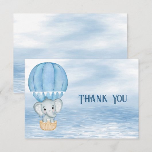 Blauwe olifant hete luchtballon dank u kaart (Voorkant / Achterkant)