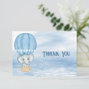 Blauwe olifant hete luchtballon dank u kaart