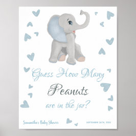 Blauwe olifant hoeveel pinda's Baby shower onderte Poster